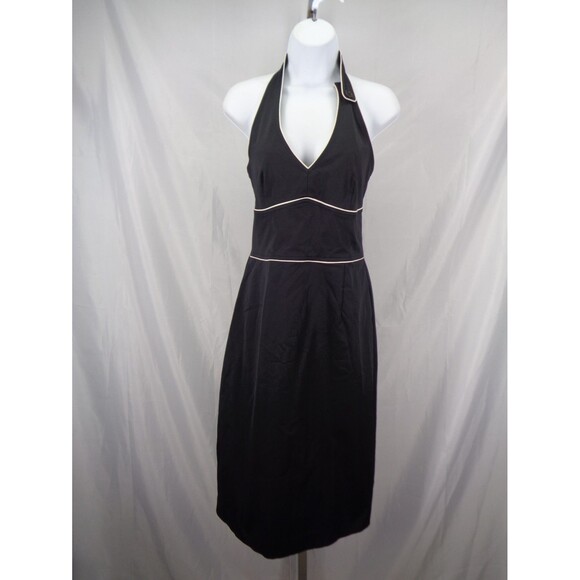 Mexx Black Halter Dress Size 6 Button Neck Ivory Trim New - Picture 1 of 14